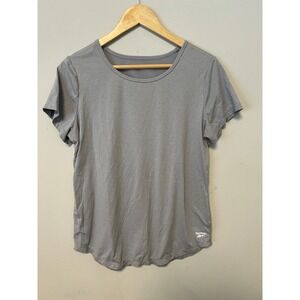 Reebok Activewear Shirt Women Large Gray Pre-owned Mesh Keyhole Back Workout Top